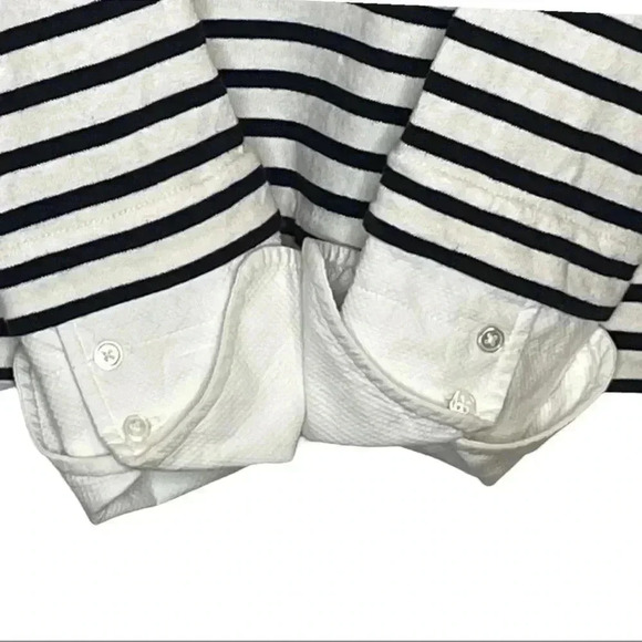 J. Crew Navy & White Striped Boatneck Top Blouse With Built In Cuffs Size XS - Picture 3 of 6